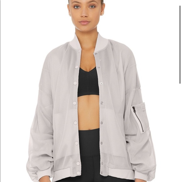 Alo Yoga Field Bomber Jacket Dove Grey Size S NWT - Picture 8 of 8